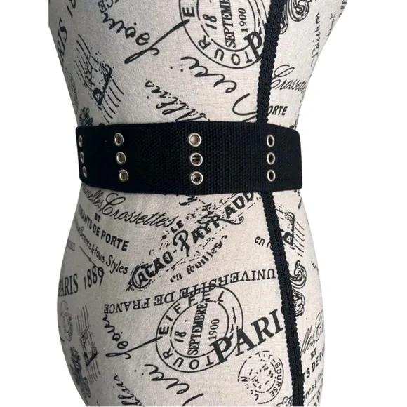 Wide Black Canvas Silver Grommet Belt – Industrial Statement Belt - Picture 3 of 4